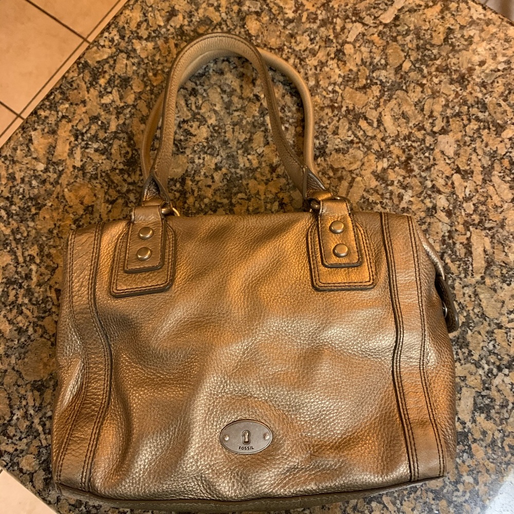 Gold metallic fossil bag